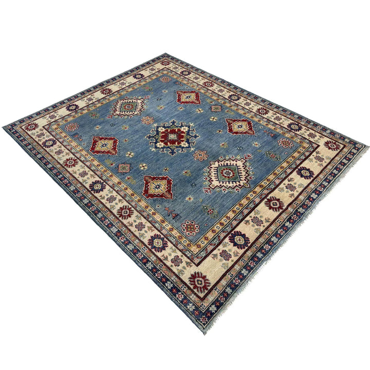 Blue Afghan Kazak Rug 4' 10" x 6' 2" Hand-Knotted | No. AL44465