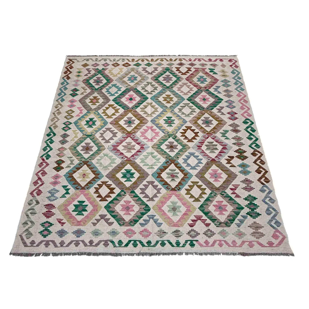 Afghan Vegetable Kilim Rug 5' 11" x 7' 7" Flat-Weave | No. AL444687