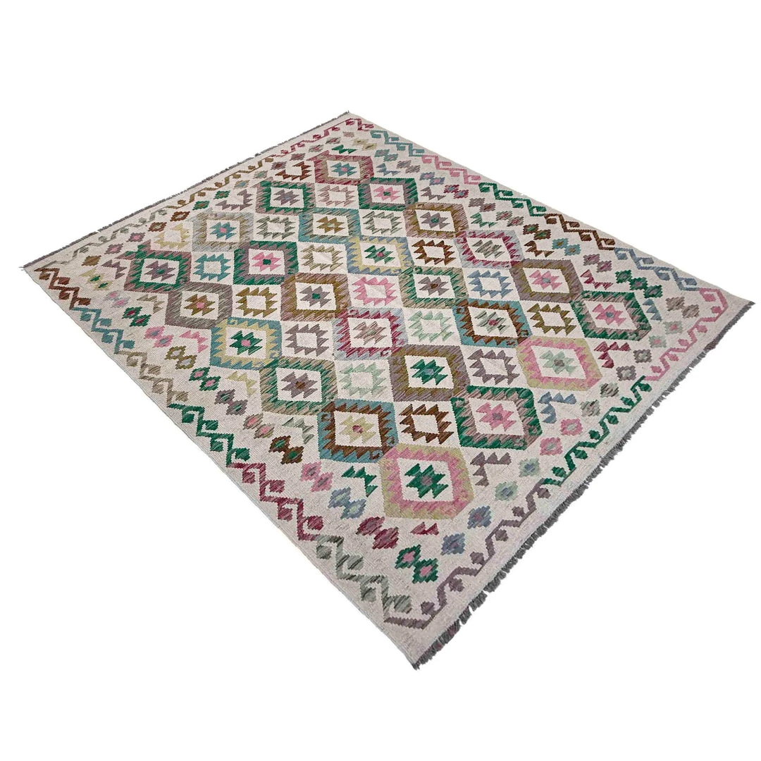 Afghan Vegetable Kilim Rug 5' 11" x 7' 7" Flat-Weave | No. AL444687