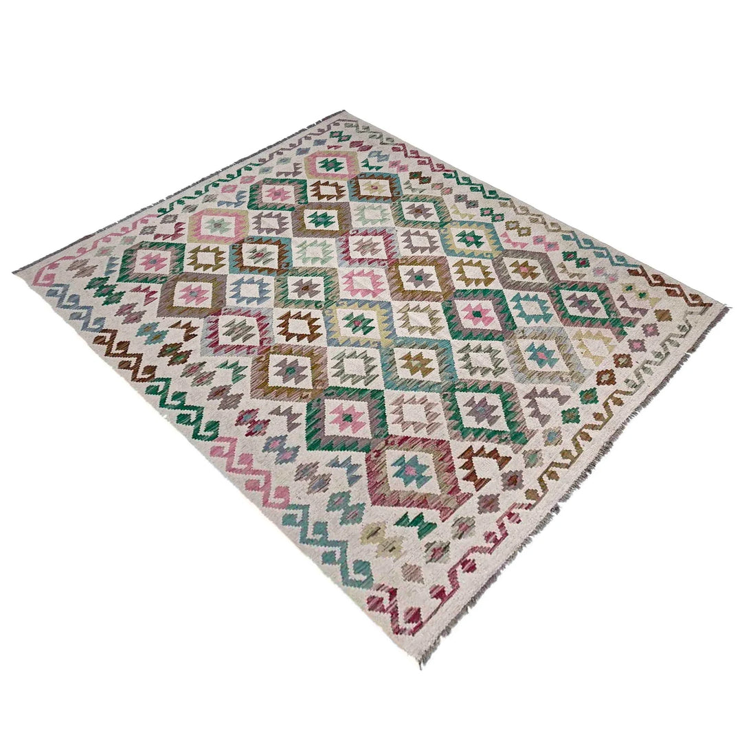 Afghan Vegetable Kilim Rug 5' 11" x 7' 7" Flat-Weave | No. AL444687