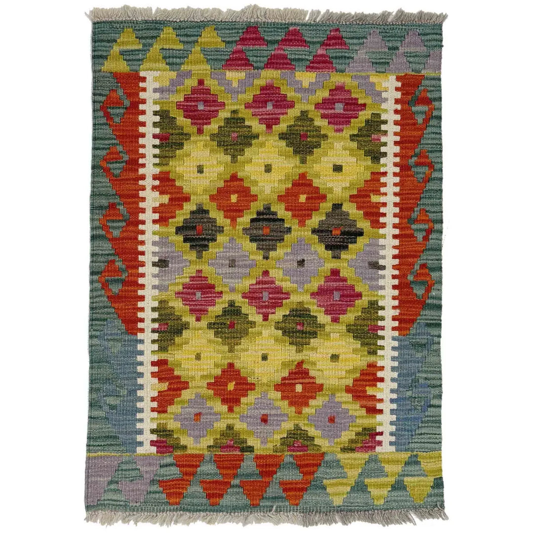 Afghan Vegetable Kilim Rug 2' 0" x 2' 7" Flat-Weave | No. AL445293
