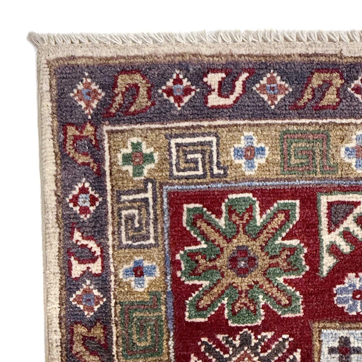 Beige Afghan Kazak Rug 6' 7" x 9' 5" Hand-Knotted | No. AL44541