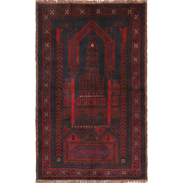 Blue Afghan Prayer Rug 2' 10" x 4' 8" Hand-Knotted | No. AL44564