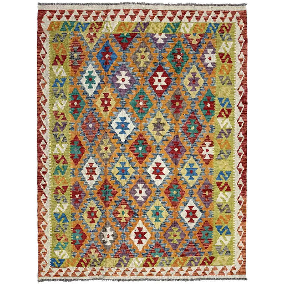 Afghan Vegetable Kilim Rug 4'10" x 6'8" Flat-Weave | No. AL446086