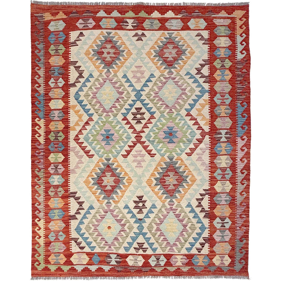 Afghan Vegetable Kilim Rug 5'1" x 6'8" Flat-Weave | No. AL44611