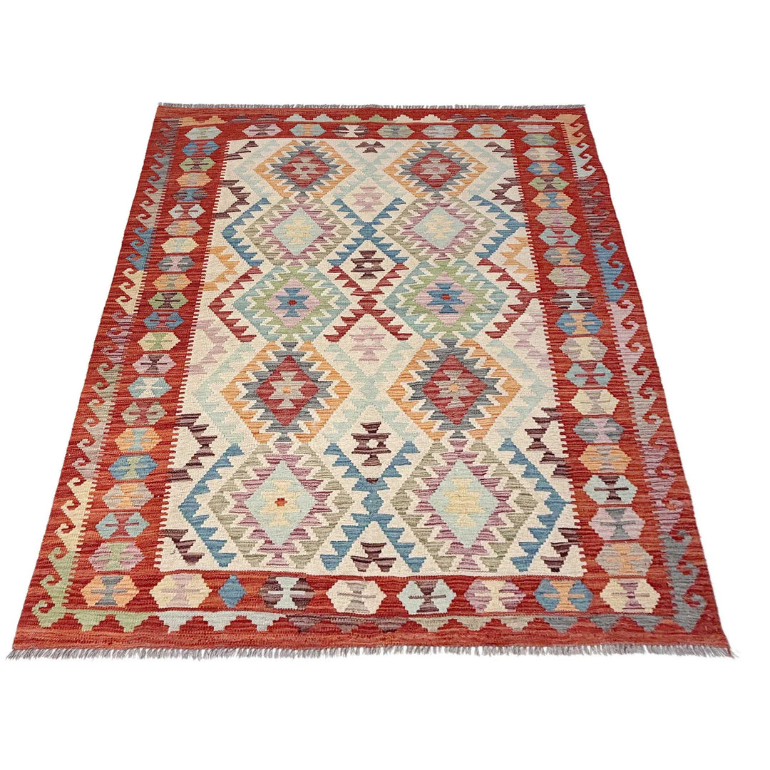 Afghan Vegetable Kilim Rug 5'1" x 6'8" Flat-Weave | No. AL44611