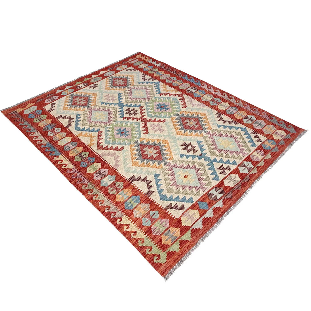 Afghan Vegetable Kilim Rug 5'1" x 6'8" Flat-Weave | No. AL44611