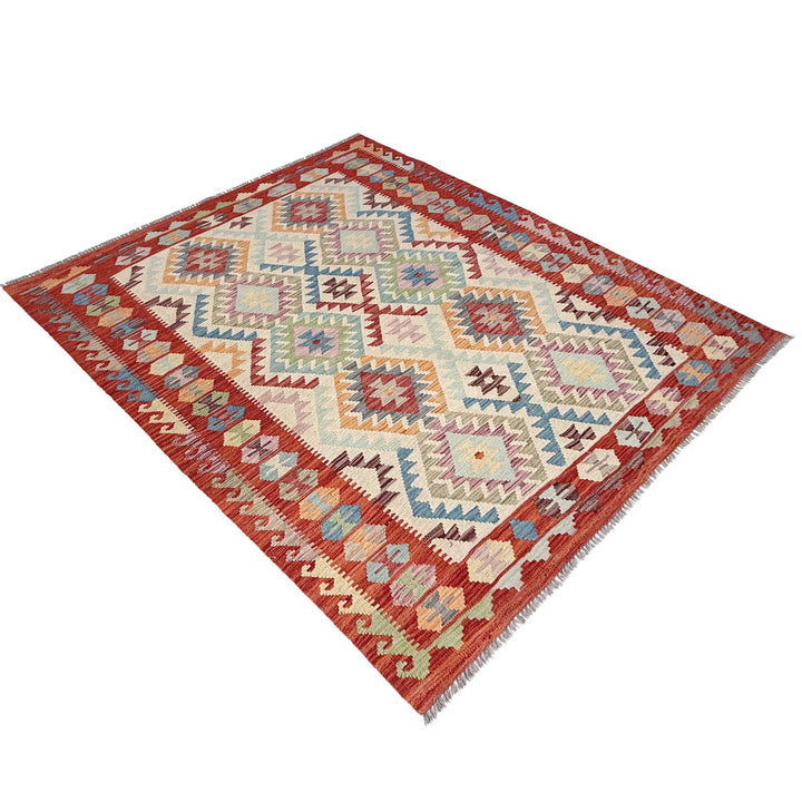 Afghan Vegetable Kilim Rug 5'1" x 6'8" Flat-Weave | No. AL44611