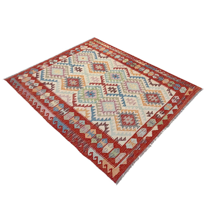 Afghan Vegetable Kilim Rug 5'1" x 6'8" Flat-Weave | No. AL44611