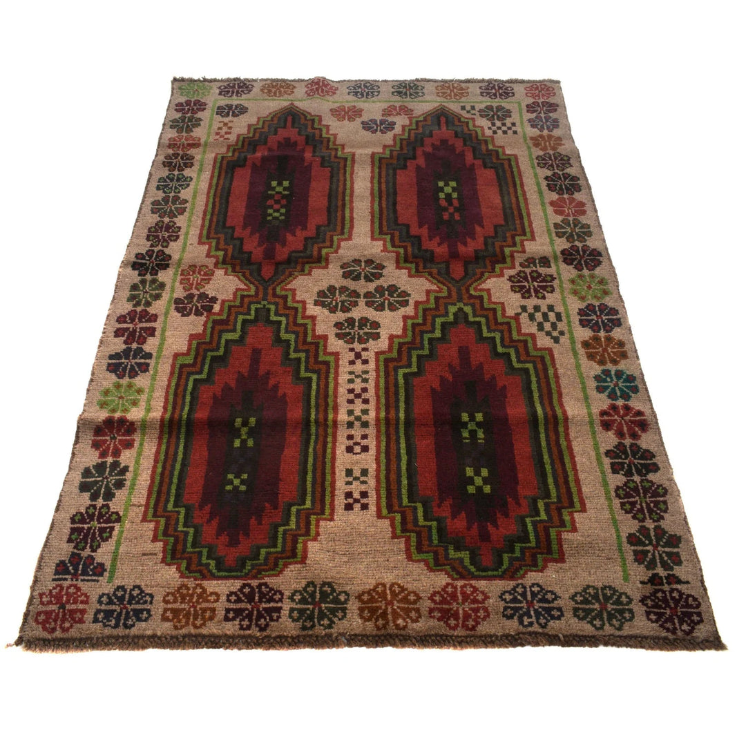 Beige Afghan Baluchi Rug 4' 1" x 6' 1" Hand-Knotted | No. AL44624