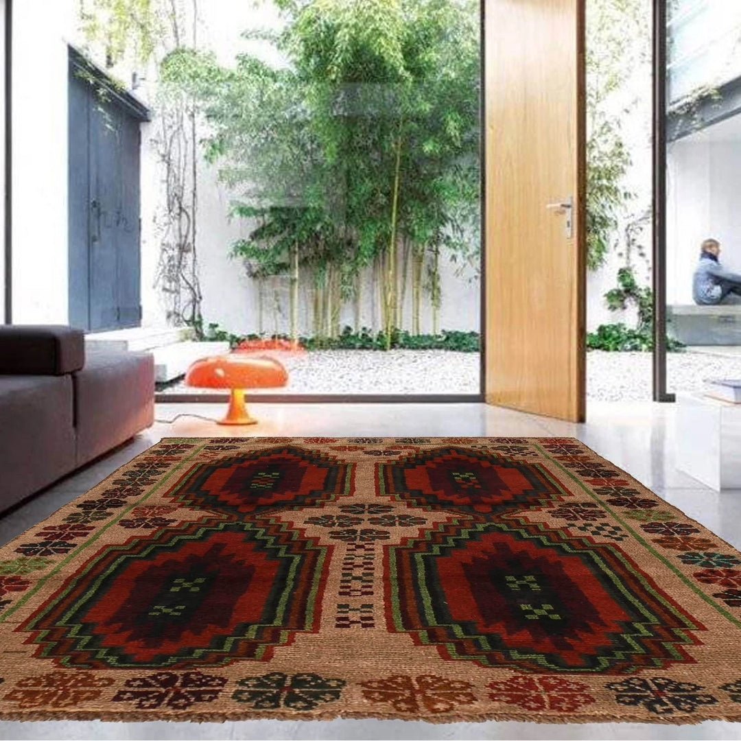 Beige Afghan Baluchi Rug 4' 1" x 6' 1" Hand-Knotted | No. AL44624