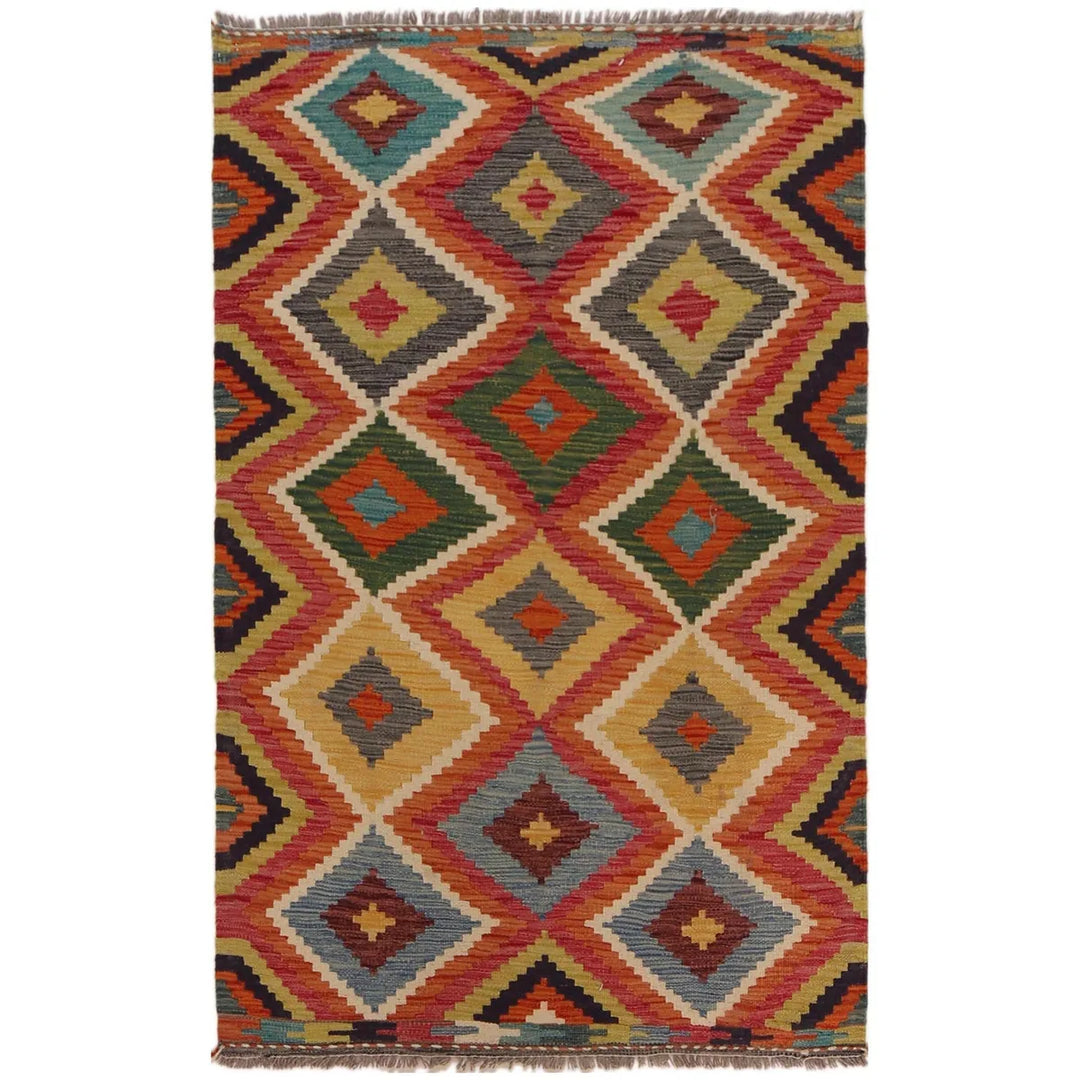 Afghan Kilim Rug 3' 1" x 5' 0" Flat-Weave | No. AL44637