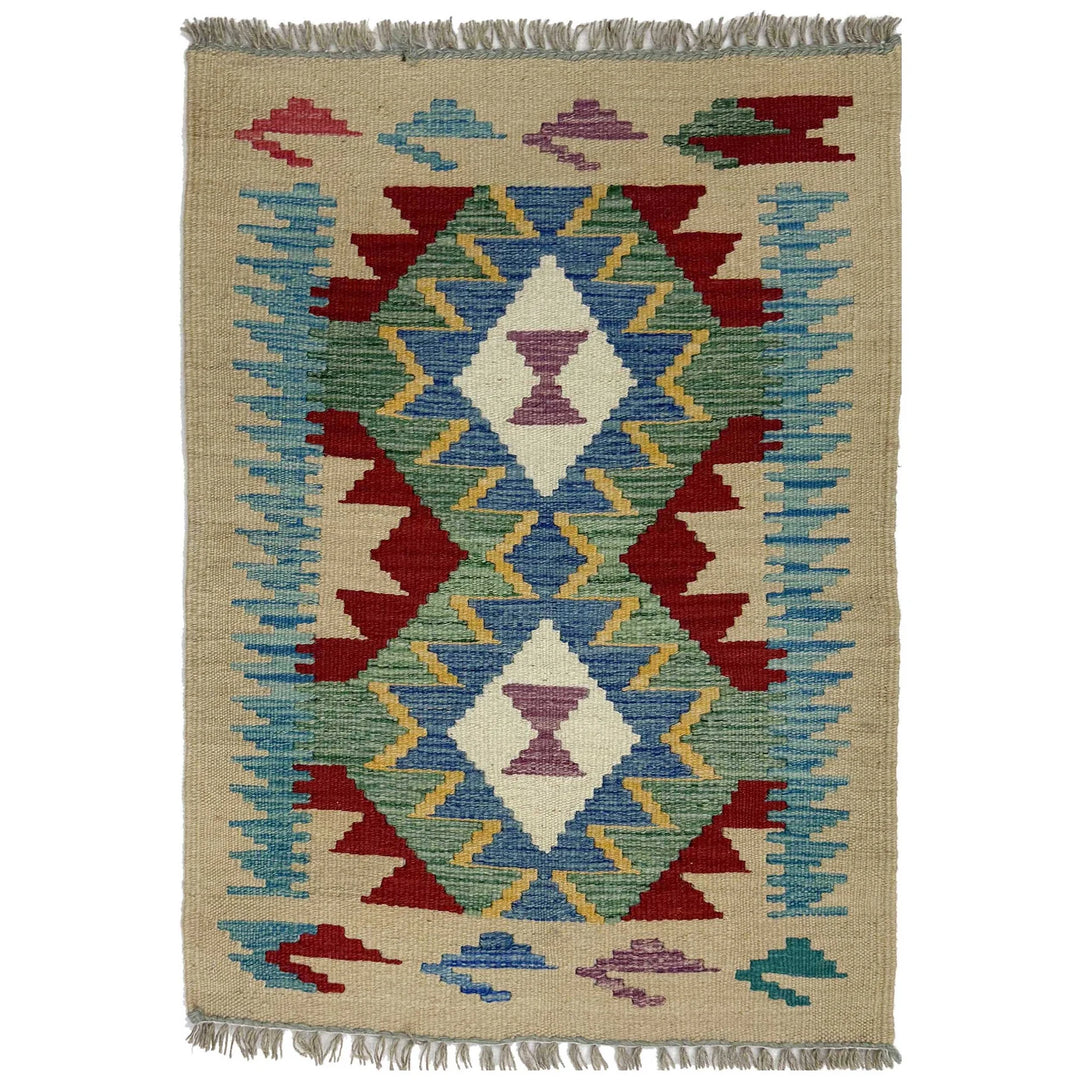 Afghan Vegetable Kilim Rug 2' 1" x 3' 0" Flat-Weave | No. AL447353