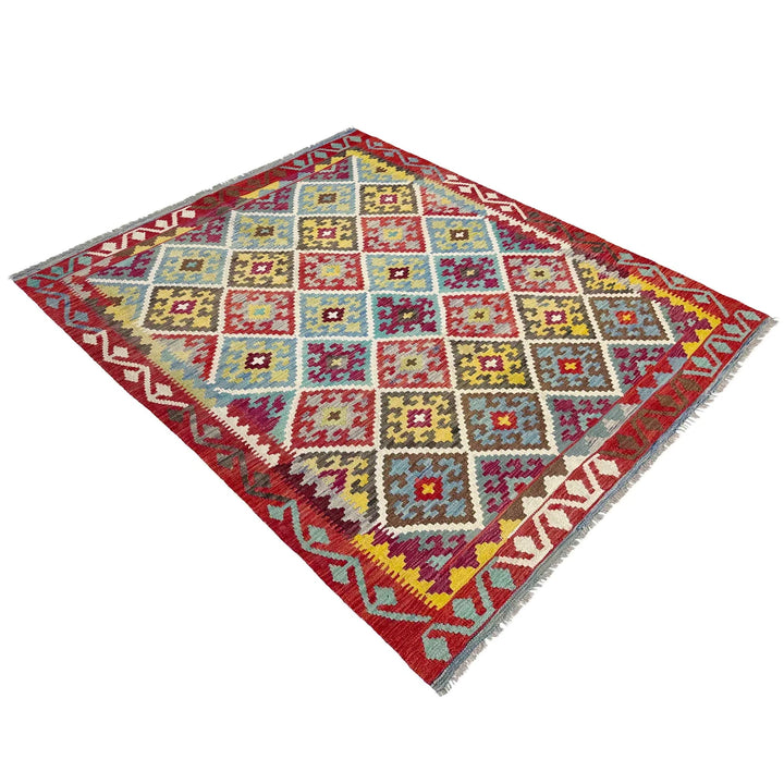 Afghan Vegetable Kilim Rug 4' 11" x 6' 8" Flat-Weave | No. AL447649