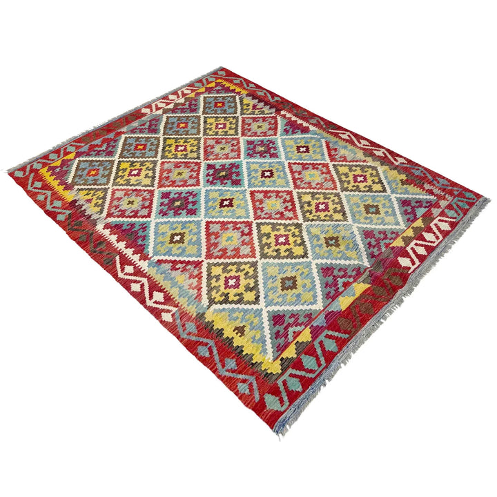 Afghan Vegetable Kilim Rug 4' 11" x 6' 8" Flat-Weave | No. AL447649