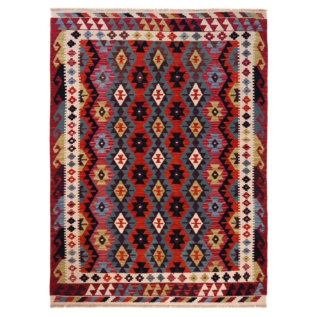 Afghan Vegetable Kilim Rug 5' 0" x 6' 11" Flat-Weave | No. AL44779