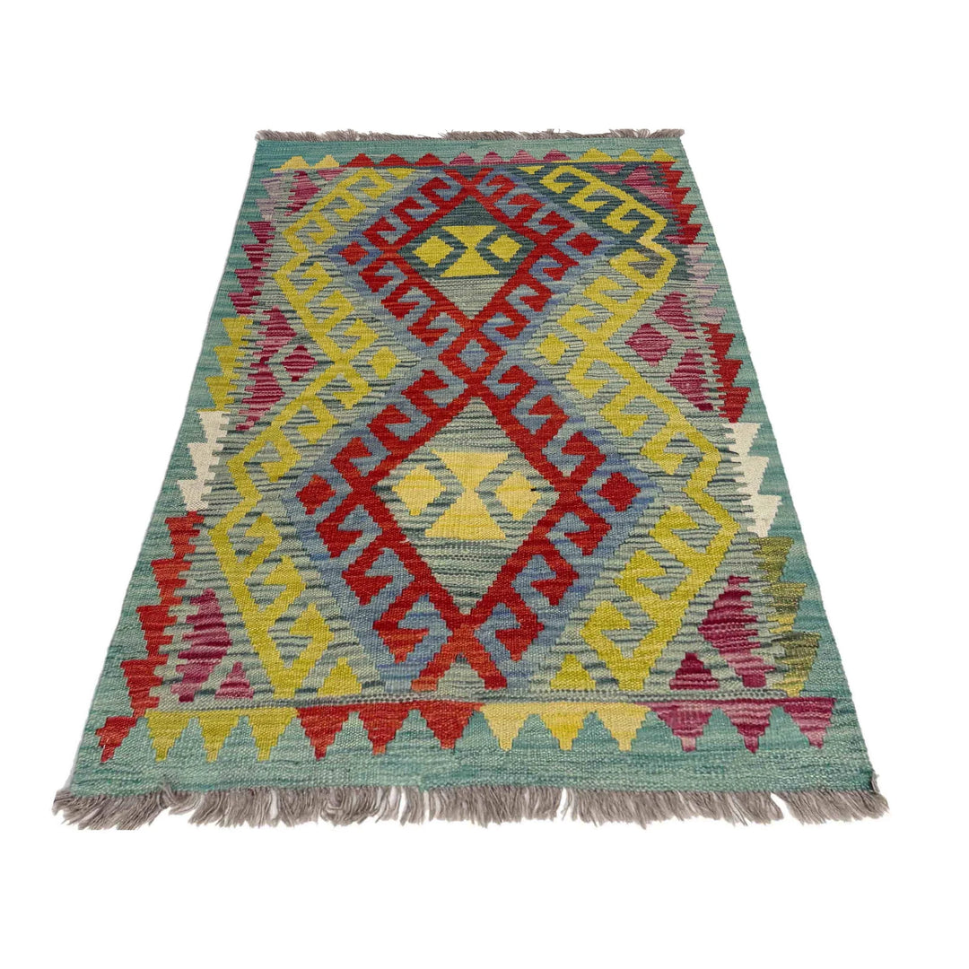Afghan Vegetable Kilim Rug 2' 9" x 3' 11" Flat-Weave | No. AL448286