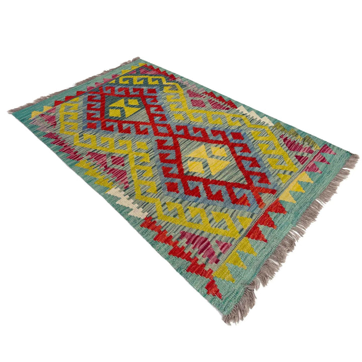 Afghan Vegetable Kilim Rug 2' 9" x 3' 11" Flat-Weave | No. AL448286