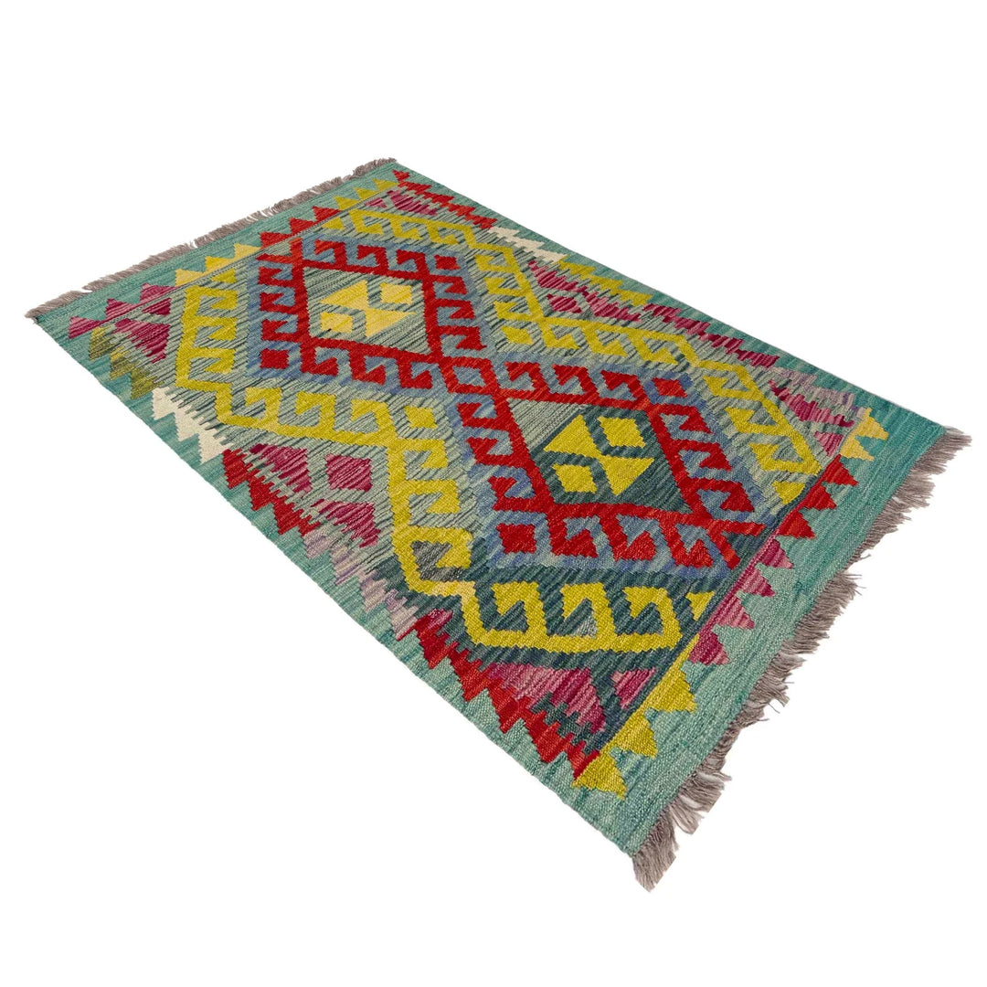 Afghan Vegetable Kilim Rug 2' 9" x 3' 11" Flat-Weave | No. AL448286