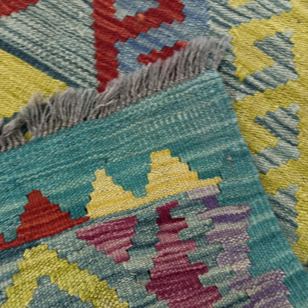 Afghan Vegetable Kilim Rug 2' 9" x 3' 11" Flat-Weave | No. AL448286