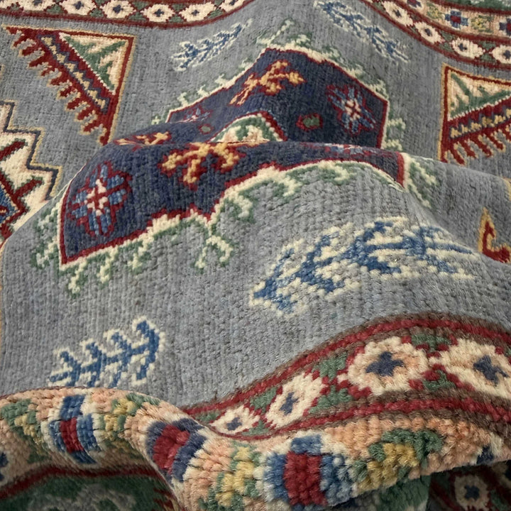 Gray Afghan Kazak Rug 3' 3" x 4' 9" Hand-Knotted | No. AL44855