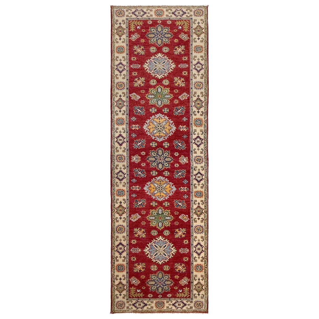Red Afghan Kazak Rug 2' 8" x 9' 9" Hand-Knotted | No. AL44859