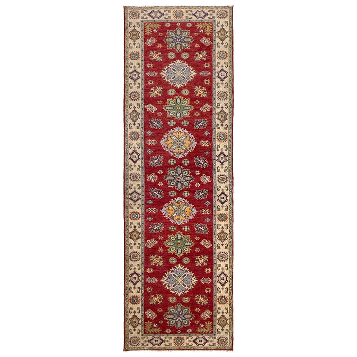 Red Afghan Kazak Rug 2' 8" x 9' 9" Hand-Knotted | No. AL44859