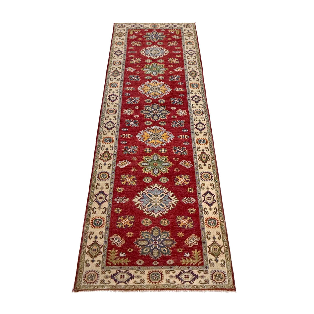 Red Afghan Kazak Rug 2' 8" x 9' 9" Hand-Knotted | No. AL44859