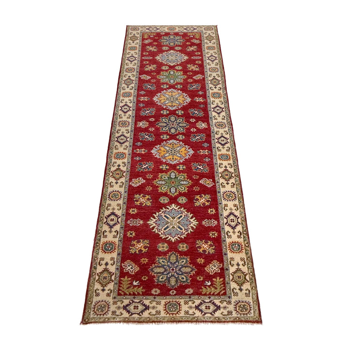 Red Afghan Kazak Rug 2' 8" x 9' 9" Hand-Knotted | No. AL44859