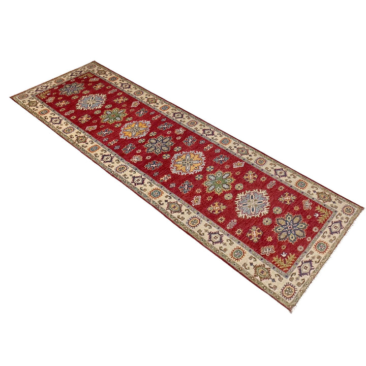Red Afghan Kazak Rug 2' 8" x 9' 9" Hand-Knotted | No. AL44859