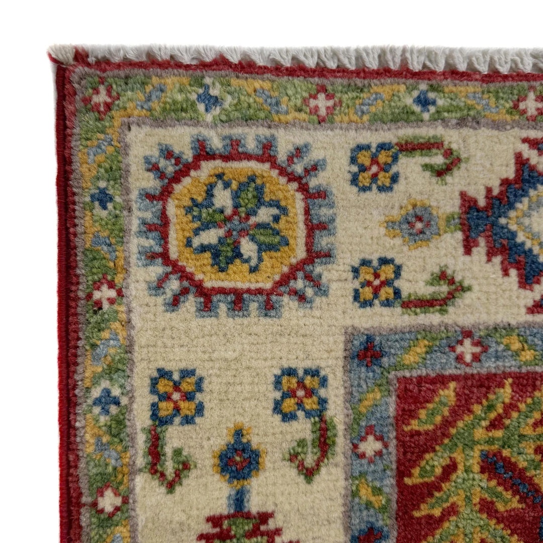 Red Afghan Kazak Rug 2' 8" x 9' 9" Hand-Knotted | No. AL44859