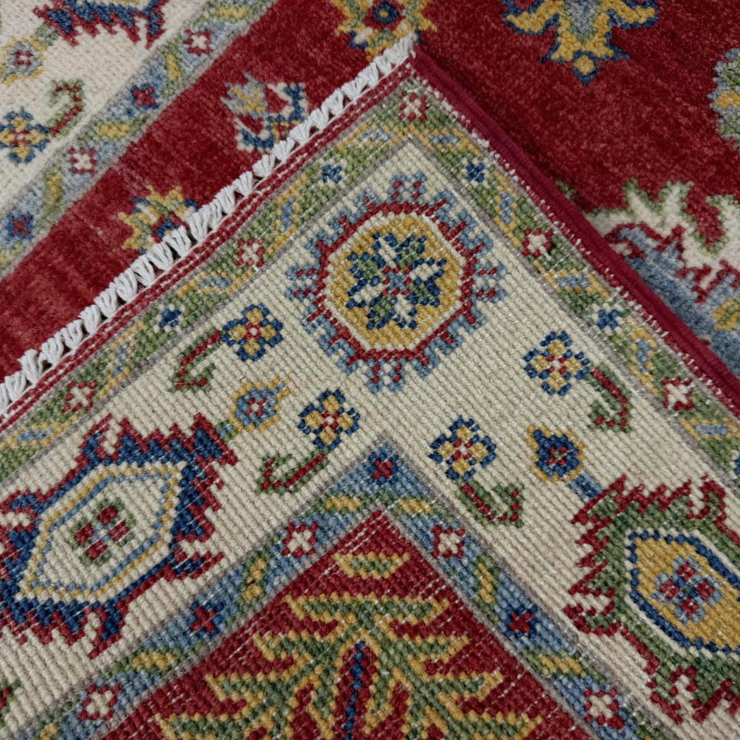 Red Afghan Kazak Rug 2' 8" x 9' 9" Hand-Knotted | No. AL44859