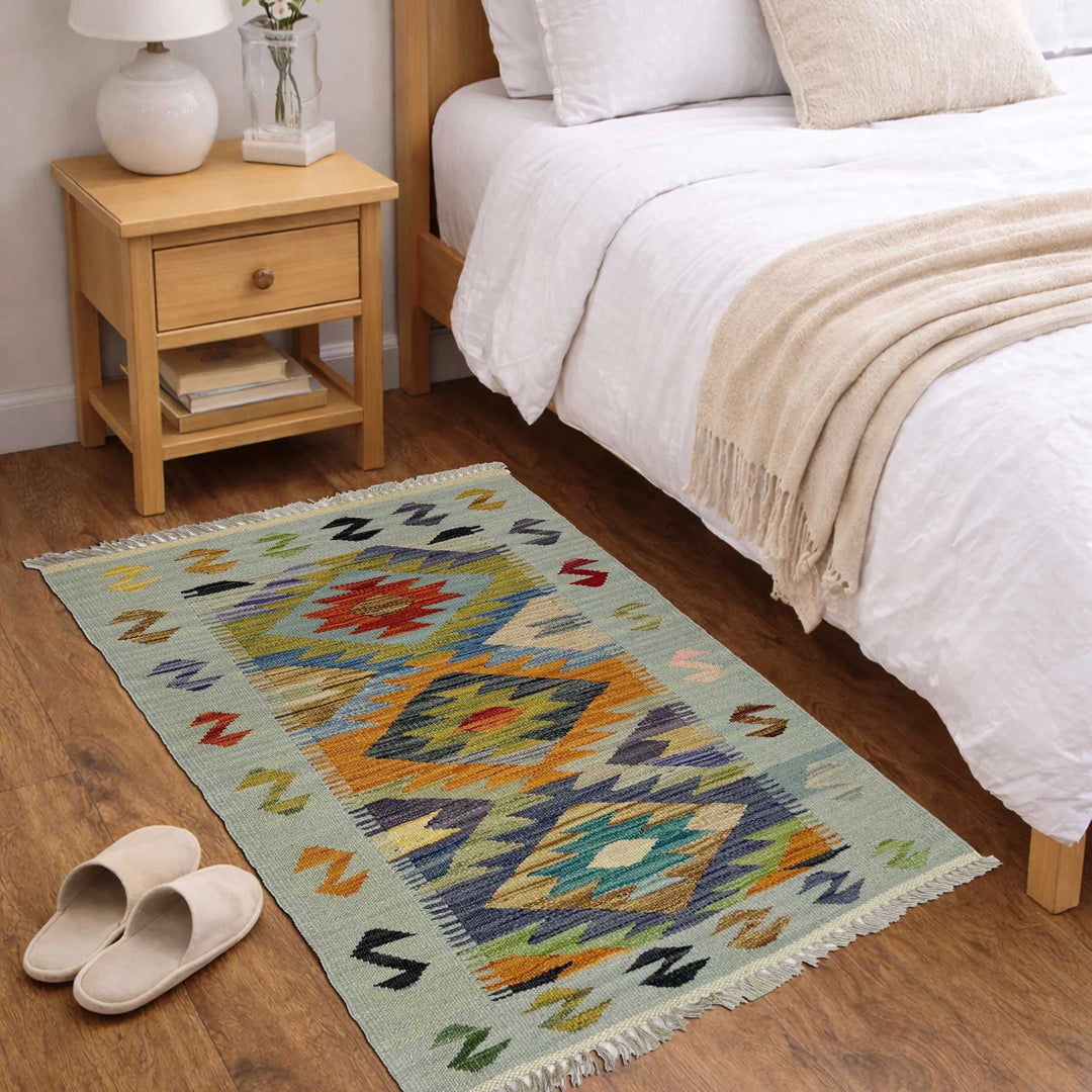 Afghan Vegetable Kilim Rug 2' 0" x 3' 2" Flat-Weave | No. AL450106