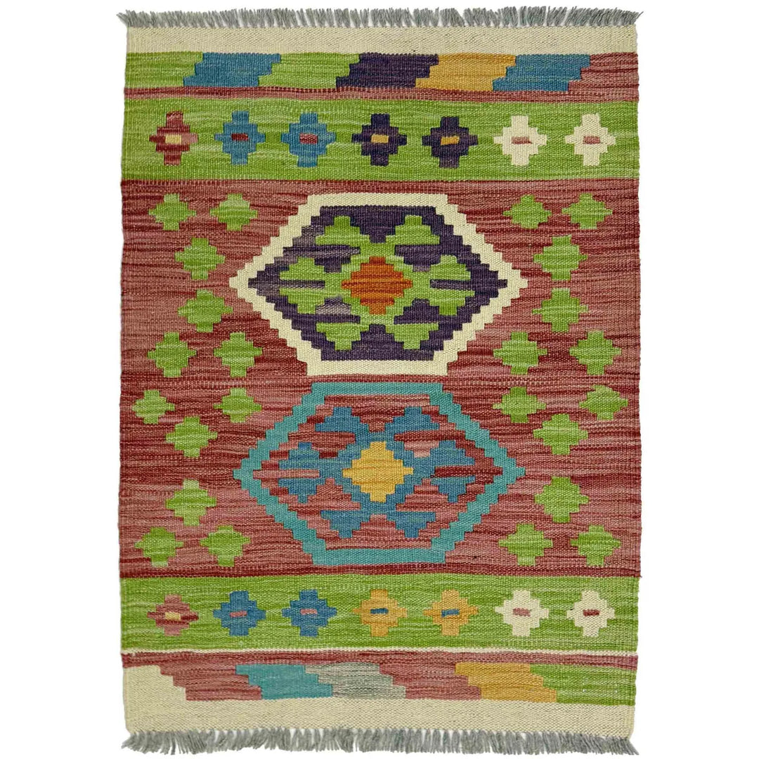 Afghan Vegetable Kilim Rug 2' 1" x 3' 0" Flat-Weave | No. AL450210
