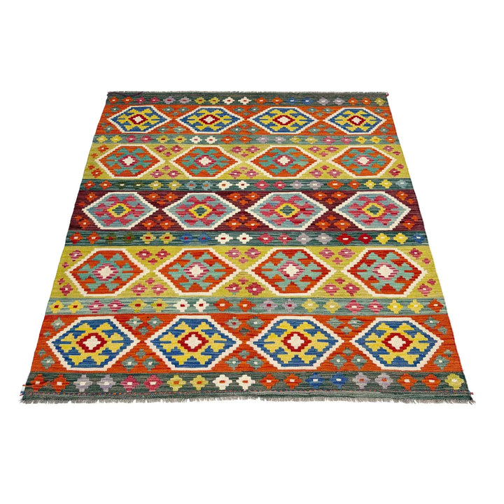 Afghan Vegetable Kilim Rug 5'2" x 6'7" Flat-Weave | No. AL450393