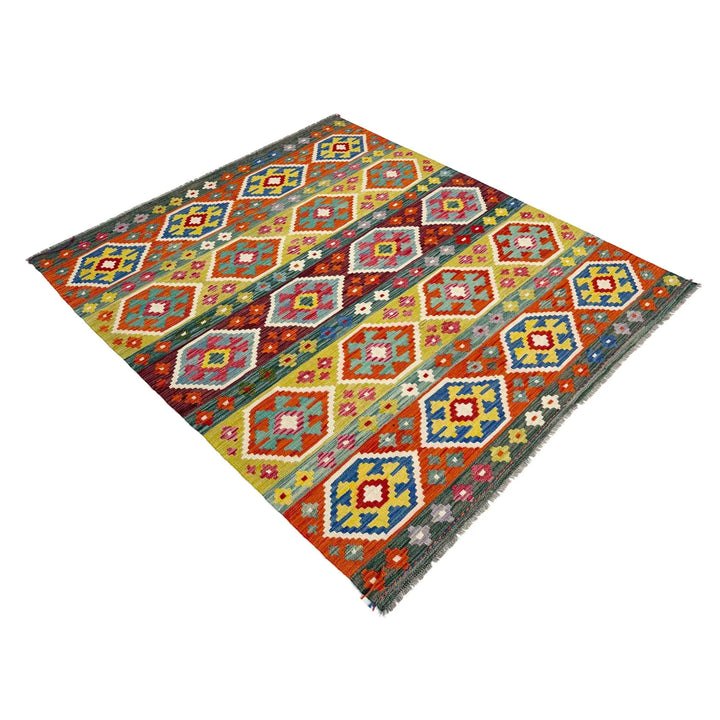 Afghan Vegetable Kilim Rug 5'2" x 6'7" Flat-Weave | No. AL450393