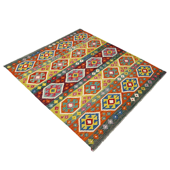 Afghan Vegetable Kilim Rug 5'2" x 6'7" Flat-Weave | No. AL450393