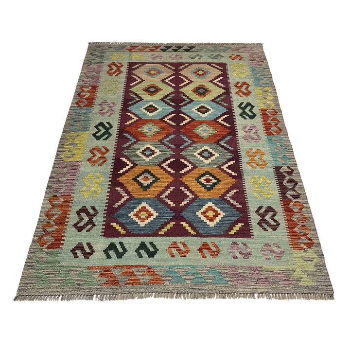 Afghan Vegetable Kilim Rug 3' 9" x 5' 7" Flat-Weave | No. AL450831