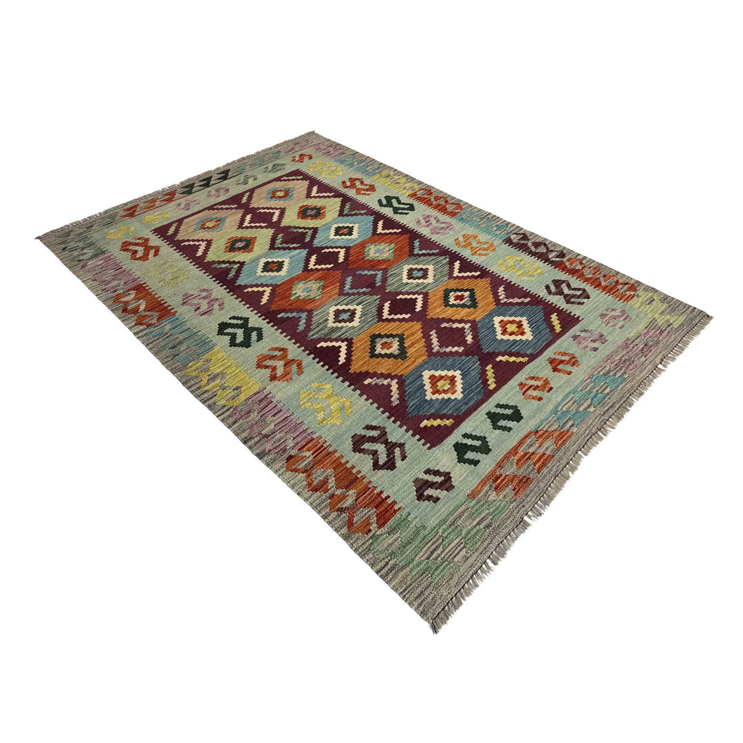 Afghan Vegetable Kilim Rug 3' 9" x 5' 7" Flat-Weave | No. AL450831