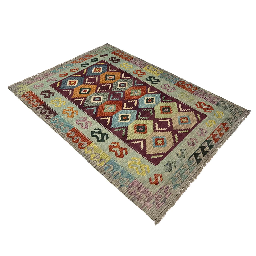 Afghan Vegetable Kilim Rug 3' 9" x 5' 7" Flat-Weave | No. AL450831