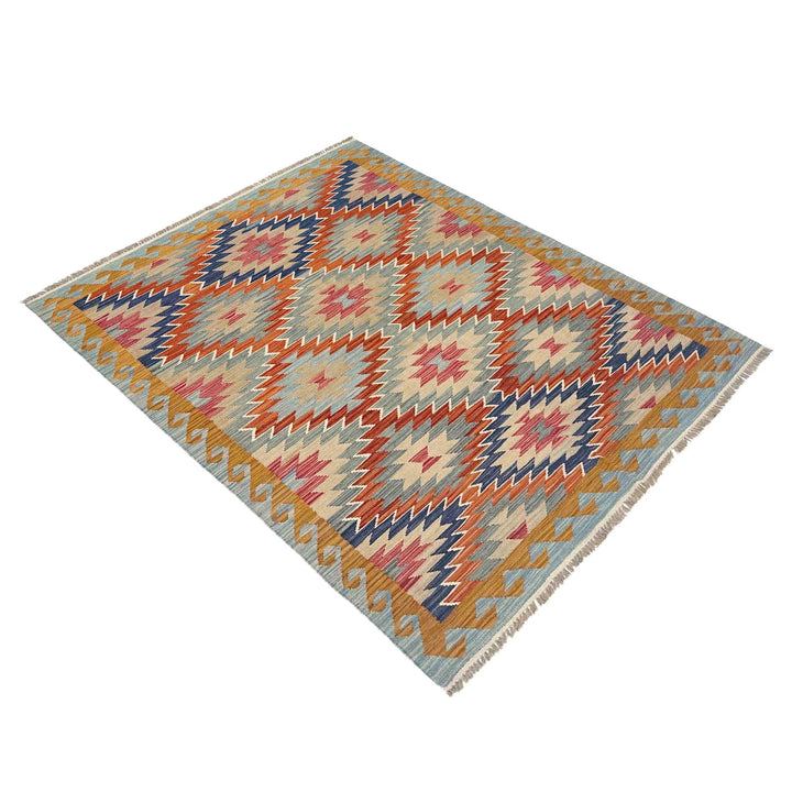 Afghan Vegetable Kilim Rug 5' 0" x 6' 9" Flat-Weave | No. AL451356
