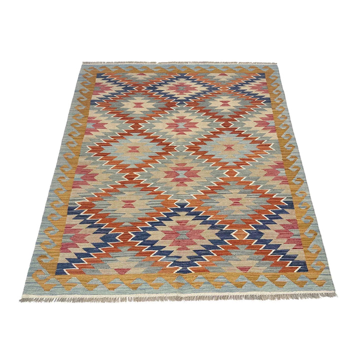 Afghan Vegetable Kilim Rug 5' 0" x 6' 9" Flat-Weave | No. AL451356