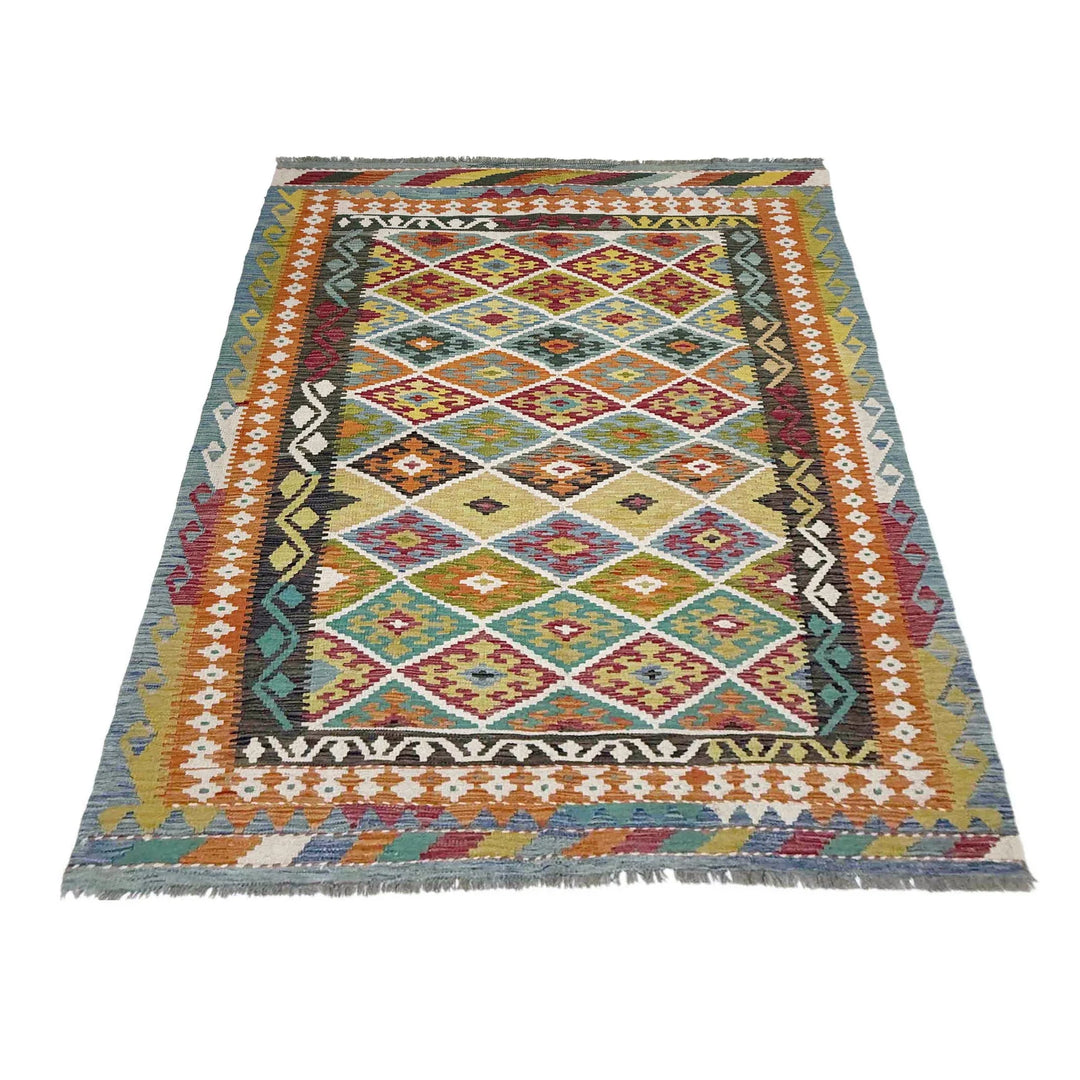 Afghan Vegetable Kilim Rug 5' 4" x 7' 8" Flat-Weave | No. AL452180