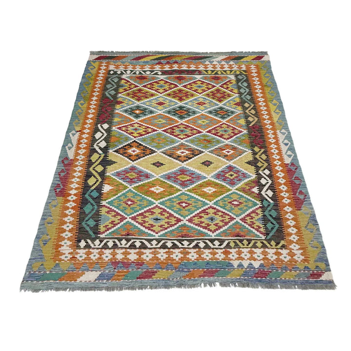Afghan Vegetable Kilim Rug 5' 4" x 7' 8" Flat-Weave | No. AL452180