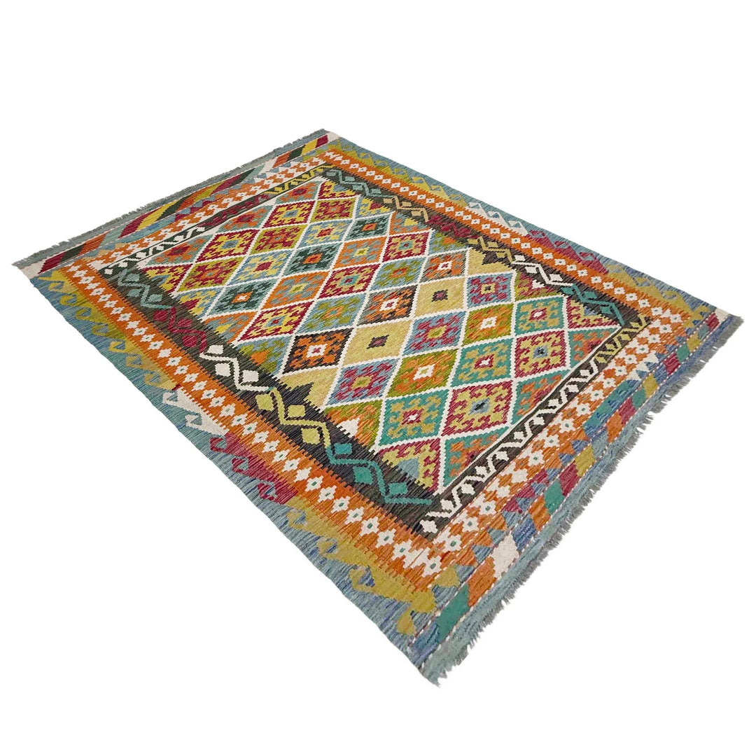 Afghan Vegetable Kilim Rug 5' 4" x 7' 8" Flat-Weave | No. AL452180