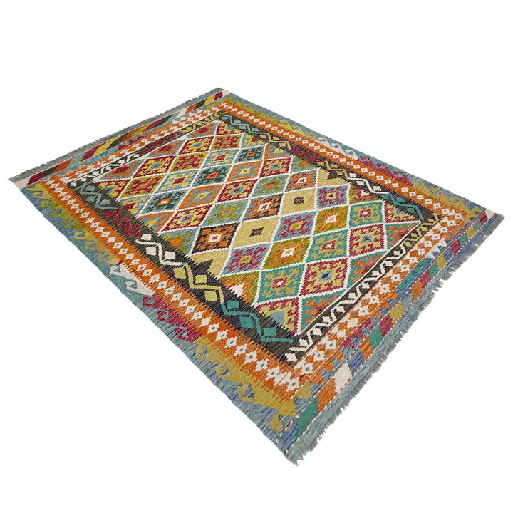 Afghan Vegetable Kilim Rug 5' 4" x 7' 8" Flat-Weave | No. AL452180