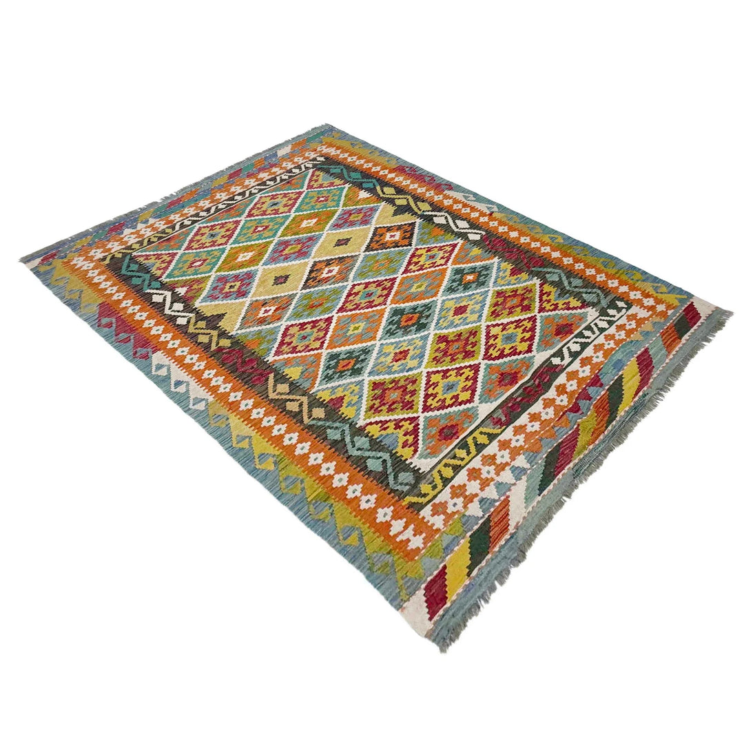 Afghan Vegetable Kilim Rug 5' 4" x 7' 8" Flat-Weave | No. AL452180