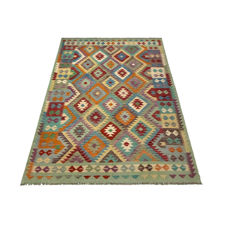 Afghan Vegetable Kilim Rug 6' 5" x 9' 11" Flat-Weave | No. AL452690