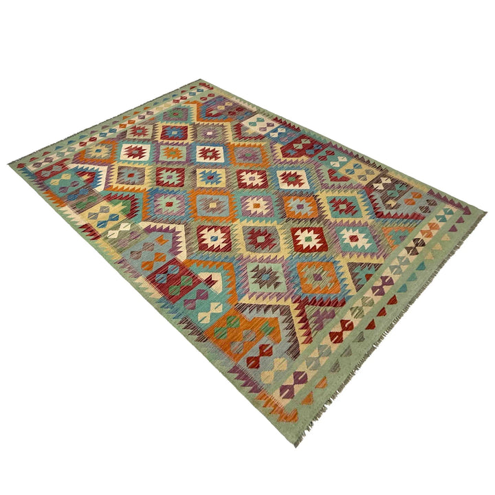 Afghan Vegetable Kilim Rug 6' 5" x 9' 11" Flat-Weave | No. AL452690