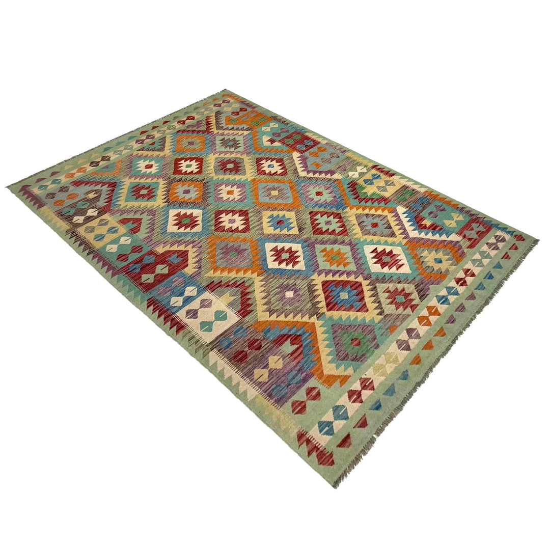 Afghan Vegetable Kilim Rug 6' 5" x 9' 11" Flat-Weave | No. AL452690